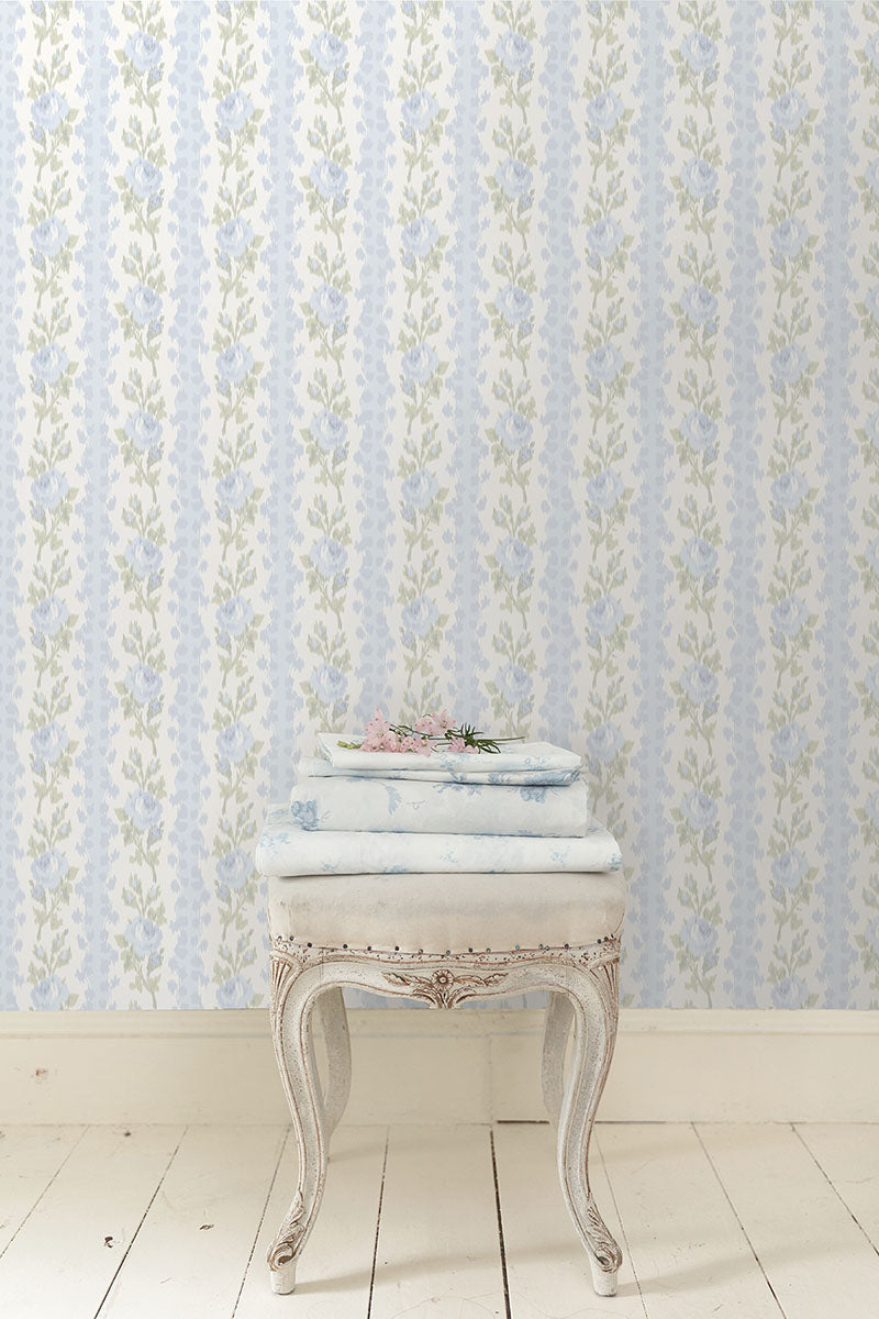A-Street Prints AST4171 Blooming Heirloom Light Blue Rose Stripe Wallpaper