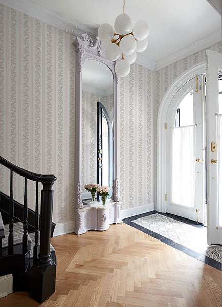 A-Street Prints AST4649 Marigold Wreath Pastel Peach Floral Stripe Wallpaper