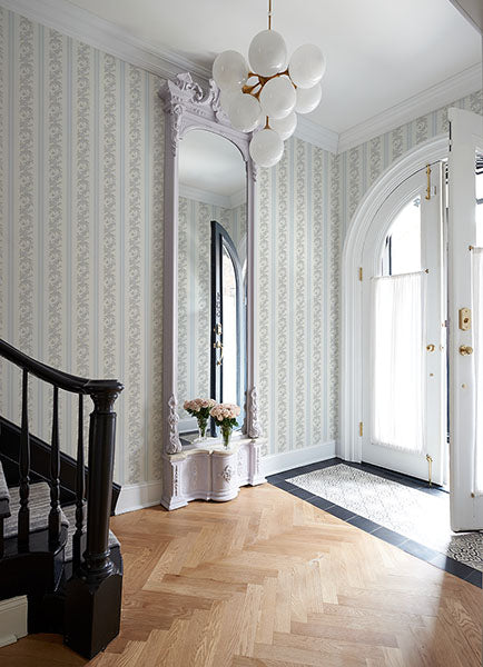 A-Street Prints AST4650 Marigold Wreath Baby Blue Floral Stripe Wallpaper