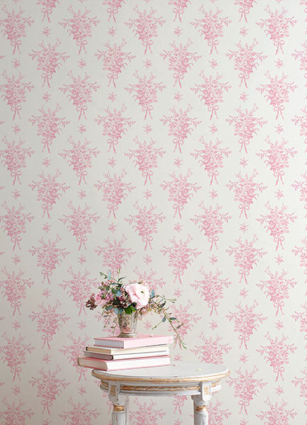 A-Street Prints AST4652 Rosie Arrangements Kiss Pink Bouquet Toss Wallpaper