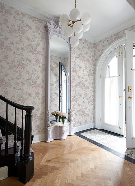 A-Street Prints AST4653 Cabbage Rose Bow Pretty in Pink Ribbons & Roses Wallpaper