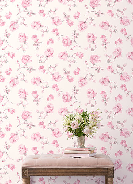 A-Street Prints AST6084 Ribbon Rosa Chateau Rose Loose Roses Wallpaper