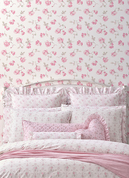 A-Street Prints AST6084 Ribbon Rosa Chateau Rose Loose Roses Wallpaper
