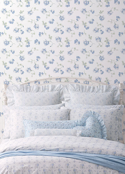 A-Street Prints AST6085 Ribbon Rosa French Blue Loose Roses Wallpaper