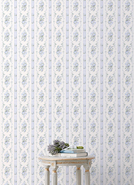 A-Street Prints AST6087 Dreamy Days Sweet Blue Stripe & Floral Wallpaper