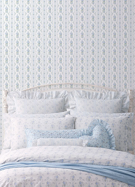 A-Street Prints AST6087 Dreamy Days Sweet Blue Stripe & Floral Wallpaper