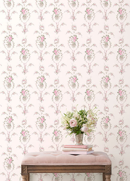 A-Street Prints AST6088 Rose Cheeks Party Pink Floral Cluster Wallpaper