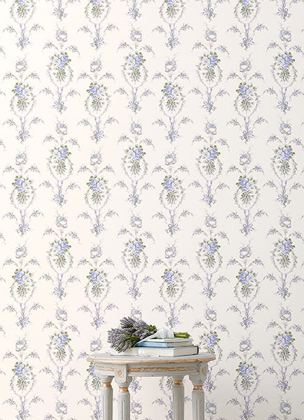 A-Street Prints AST6089 Rose Cheeks Blye Elysees Floral Cluster Wallpaper