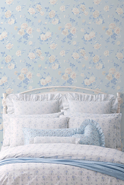 A-Street Prints AST6492 Everblooming Rosettes Whisper Blue Cabbage Rose Bouquets Wallpaper