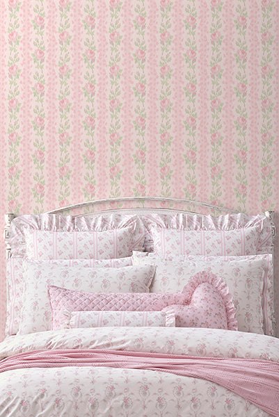 A-Street Prints AST6493 Blooming Heirloom Strawberry Macaron Rose Stripe Wallpaper