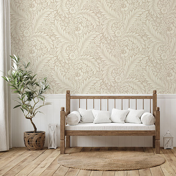 Brewster Home Fashions BG722 Florence Neutral Leaf Wallpaper