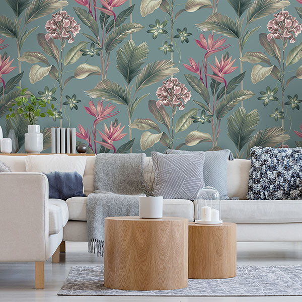 Brewster Home Fashions BG8486 Oliana Teal Floral Wallpaper