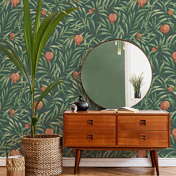 Brewster Home Fashions BG9613 Elena Green Pomegranate Wallpaper