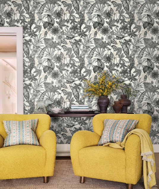 York Wallcoverings BL1703 White & Charcoal Rainforest Wallpaper