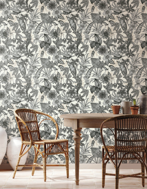 York Wallcoverings BL1703 White & Charcoal Rainforest Wallpaper