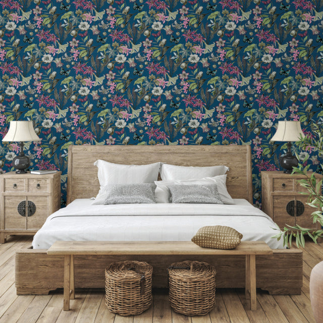 York Wallcoverings BL1723 Navy Butterfly House Wallpaper
