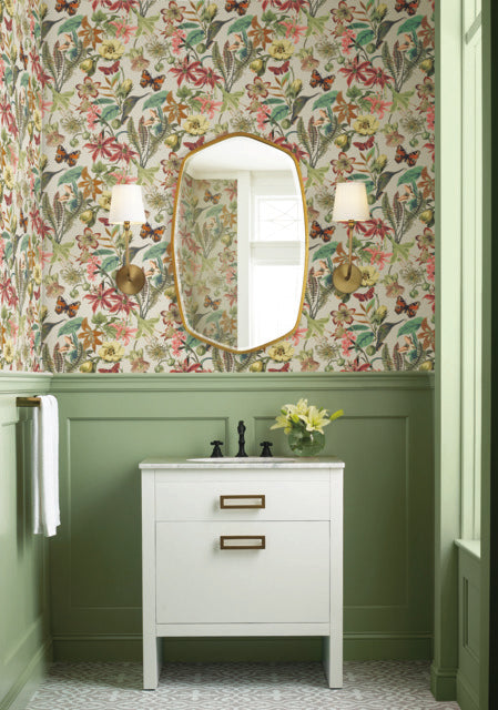 York Wallcoverings BL1724 Light Taupe & Coral Butterfly House Wallpaper