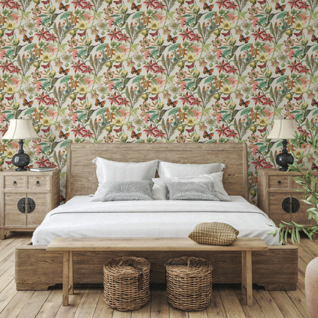 York Wallcoverings BL1724 Light Taupe & Coral Butterfly House Wallpaper