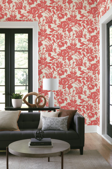 York Wallcoverings BL1731 Coral Brushstroke Floral Wallpaper