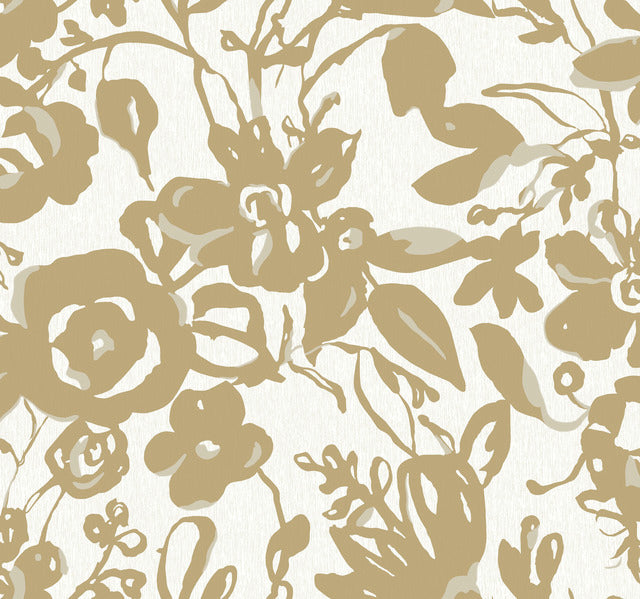 York Wallcoverings BL1732 Gold Brushstroke Floral Wallpaper