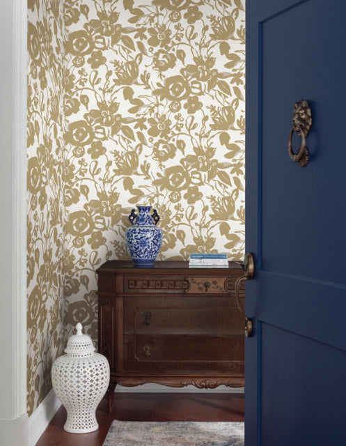 York Wallcoverings BL1732 Gold Brushstroke Floral Wallpaper