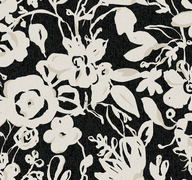 York Wallcoverings BL1733 Black Brushstroke Floral Wallpaper