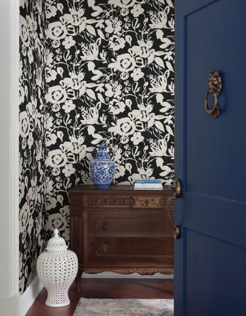 York Wallcoverings BL1733 Black Brushstroke Floral Wallpaper