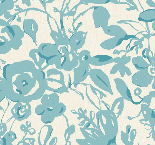 York Wallcoverings BL1736 Aqua Brushstroke Floral Wallpaper