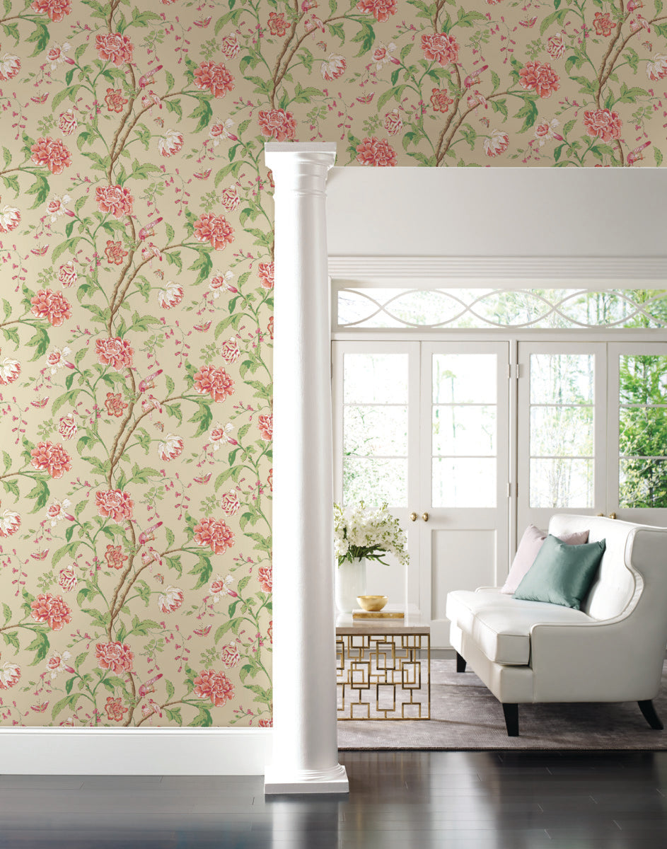 York Wallcoverings BL1781 Teahouse Floral Pink Wallpaper