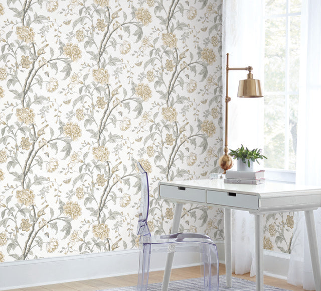 York Wallcoverings BL1783 Neutral Teahouse Floral Wallpaper