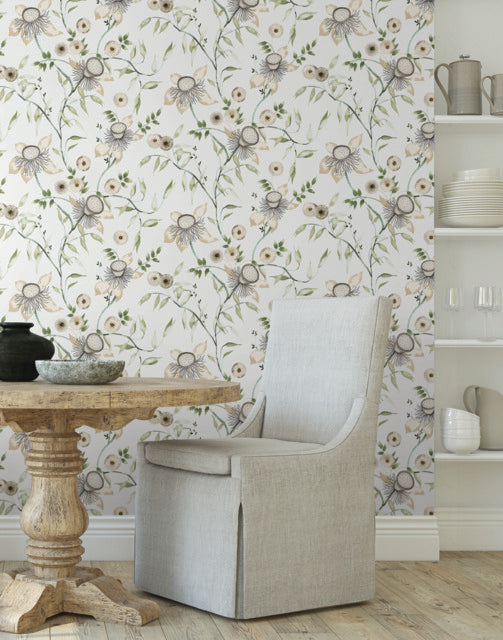 York Wallcoverings BL1793 White & Green Dream Blossom Wallpaper