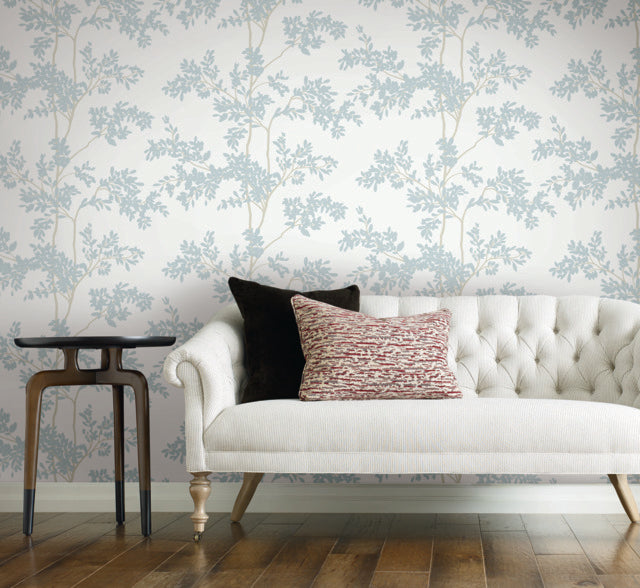 York Wallcoverings BL1802 White & Cloud Blue Lunaria Silhouette Wallpaper