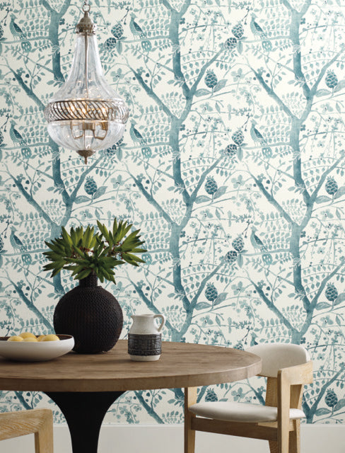 York Wallcoverings BO6632 Peacock Block Print Teal Wallpaper