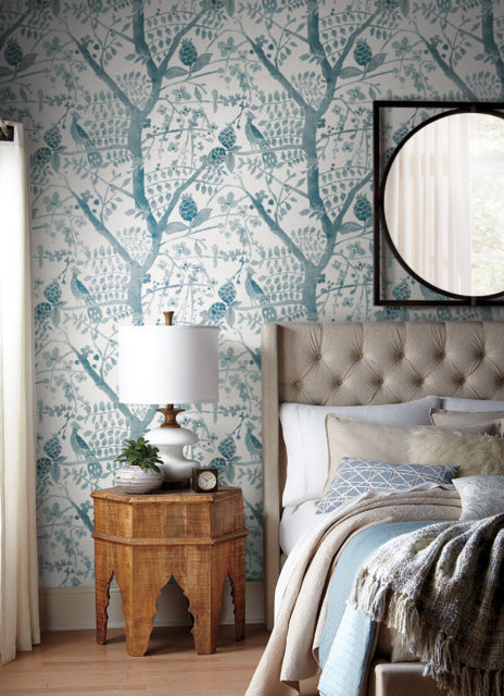 York Wallcoverings BO6632 Peacock Block Print Teal Wallpaper