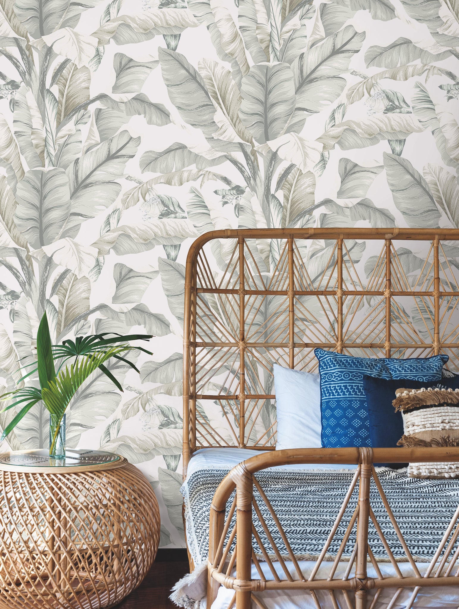 York Wallcoverings BW3972 Banana Leaf White & Cream Wallpaper