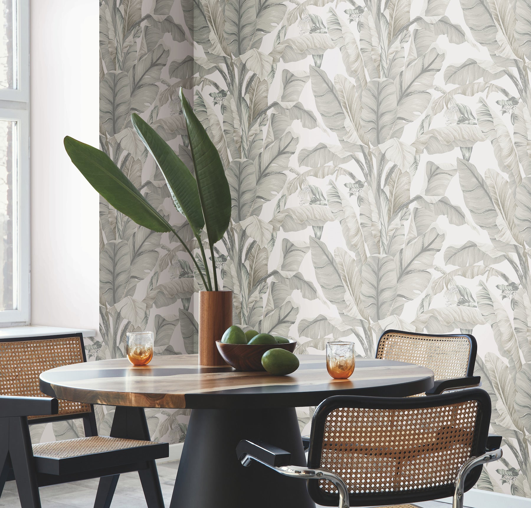 York Wallcoverings BW3972 Banana Leaf White & Cream Wallpaper