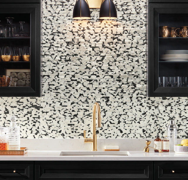 York Wallcoverings CC1201 Black & White Capiz Offering Wallpaper