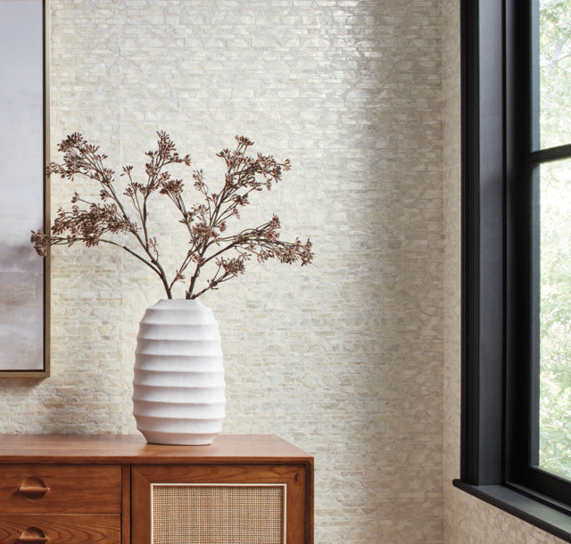 York Wallcoverings CC1202 White Pearl Capiz Offering Wallpaper