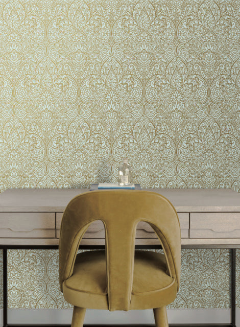 York Wallcoverings CD4008 Blue/Gold Paradise Wallpaper