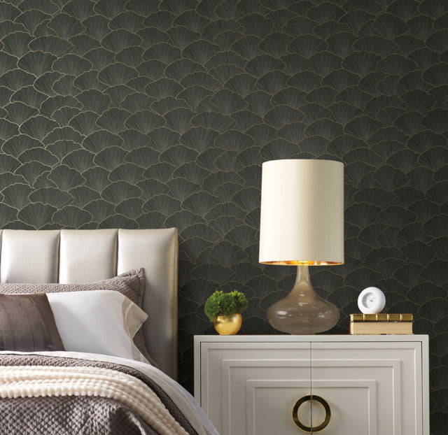 York Wallcoverings CI2336 Luminous Ginkgo Black Wallpaper