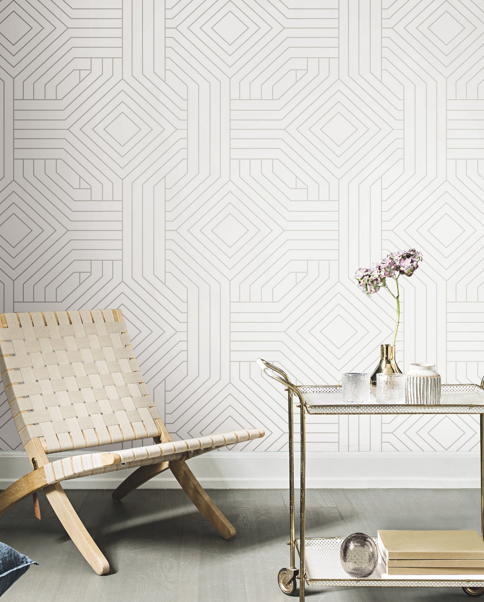 York Wallcoverings CI2374 Diverging Diamonds White Wallpaper