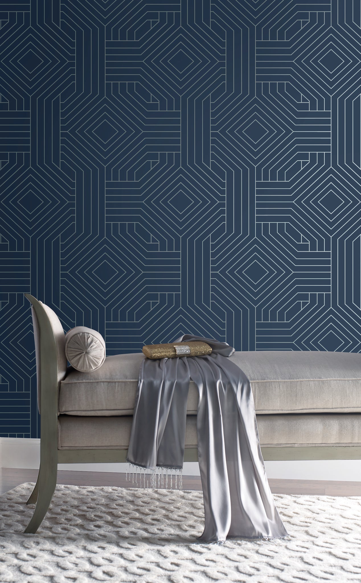 York Wallcoverings CI2375 Diverging Diamonds Blue Navy Wallpaper