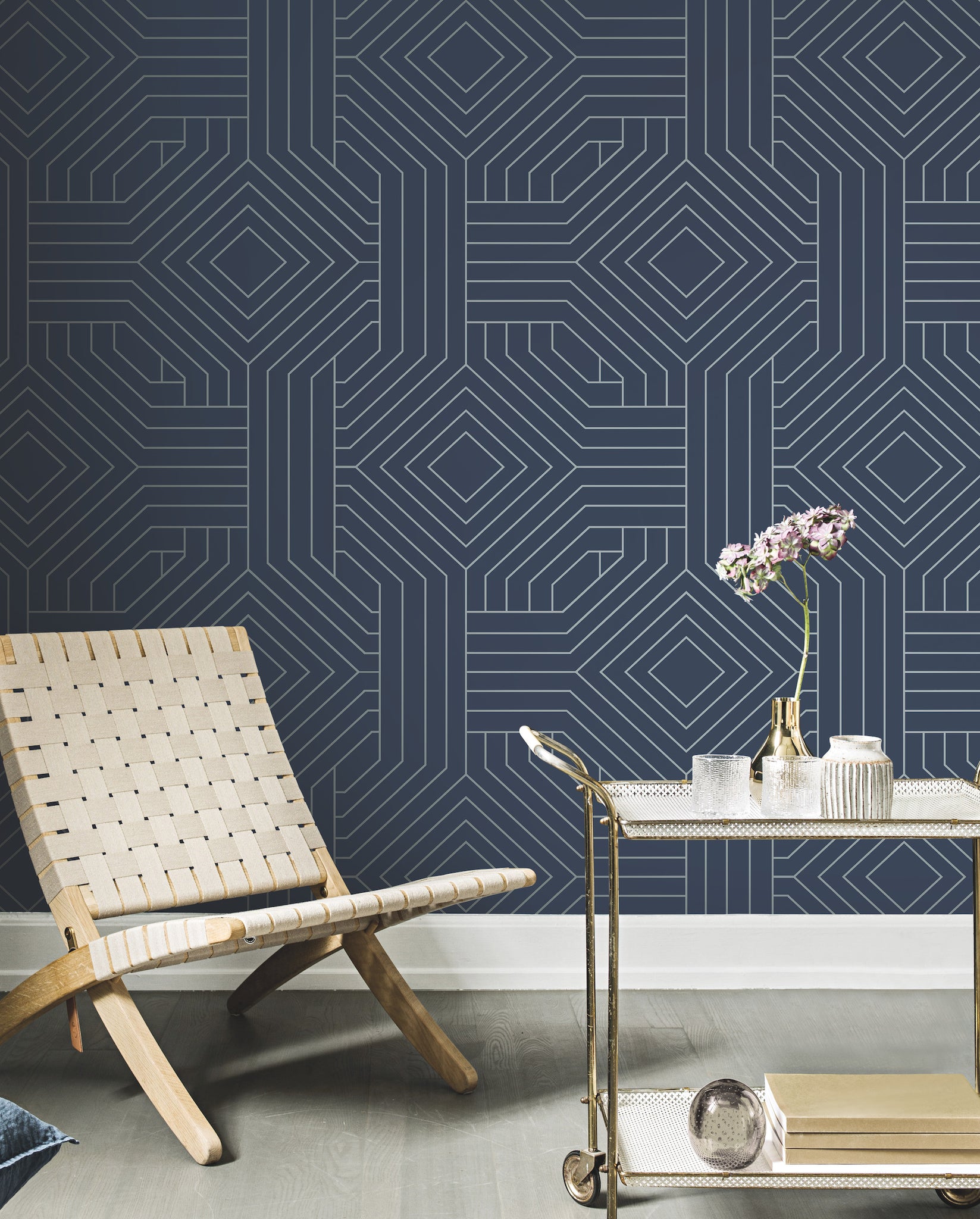 York Wallcoverings CI2375 Diverging Diamonds Blue Navy Wallpaper