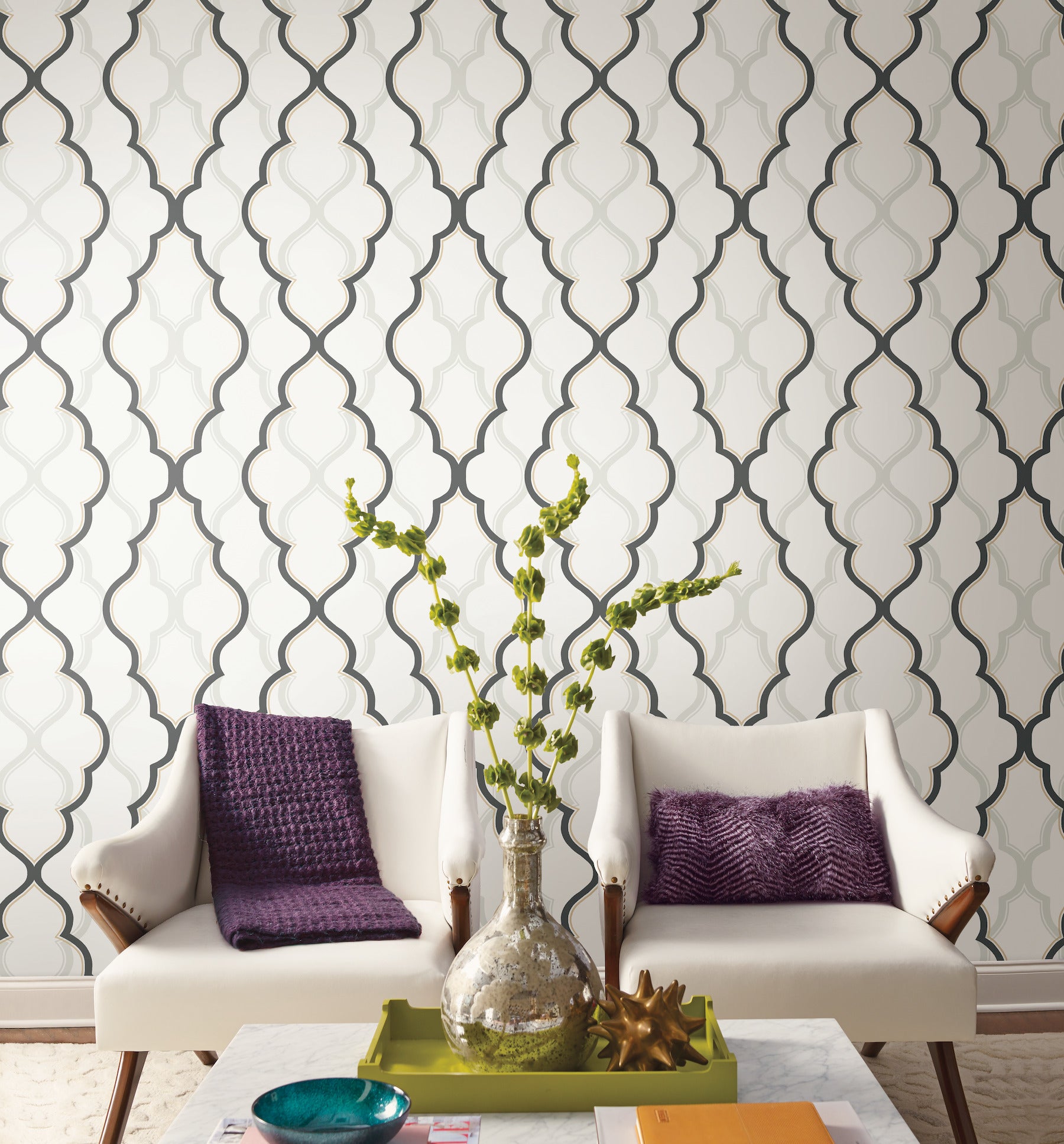 York Wallcoverings CI2391 Double Damask White Wallpaper