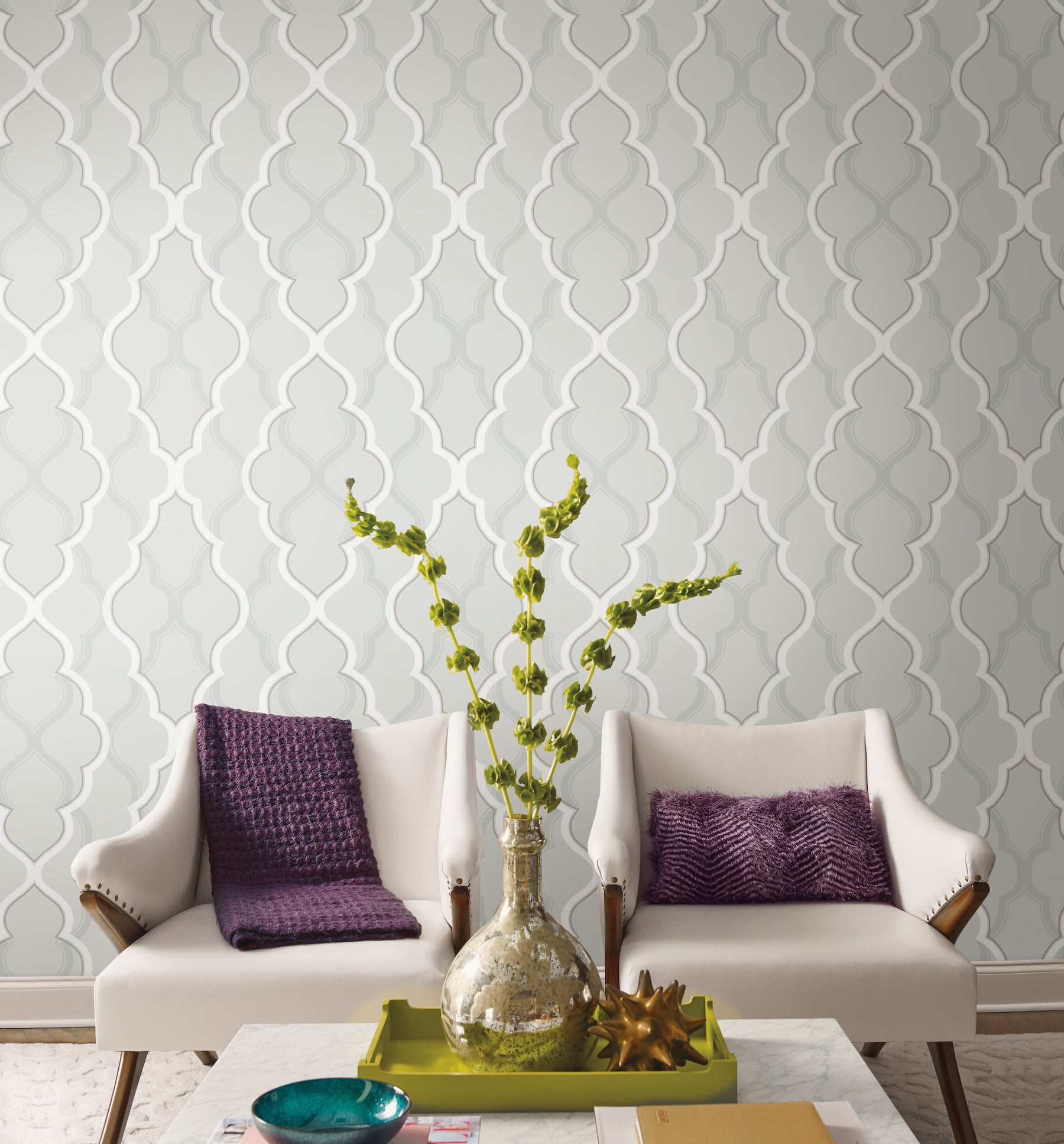 York Wallcoverings CI2397 Double Damask Silver Wallpaper
