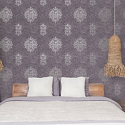 Galerie Wallcoverings CM2481 Damask Silver Purple Wallpaper