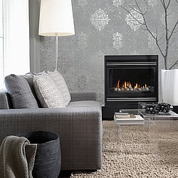 Galerie Wallcoverings CM2483 Damask Silver Grey Wallpaper