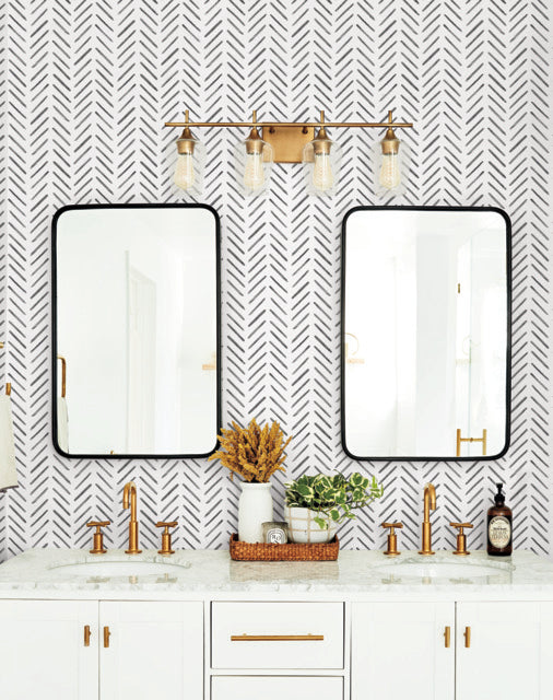 York Wallcoverings CV4454 Painted Herringbone Black Wallpaper