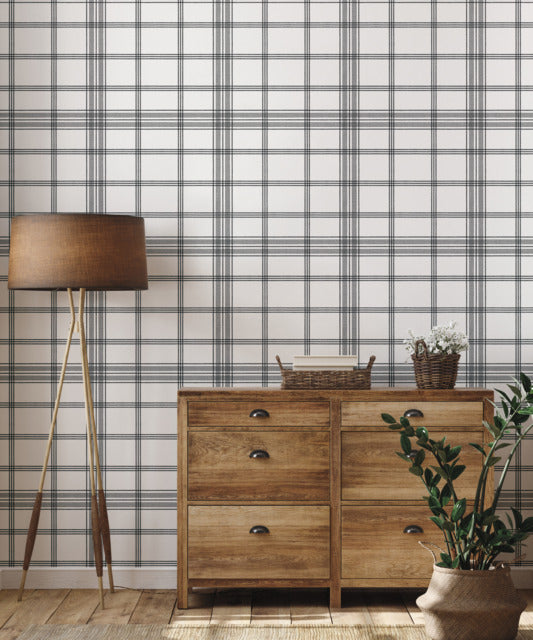 York Wallcoverings CV4464 Charter Plaid Black Wallpaper
