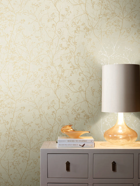 York Wallcoverings DD3812 Luminous Branches Cream/Gold Wallpaper